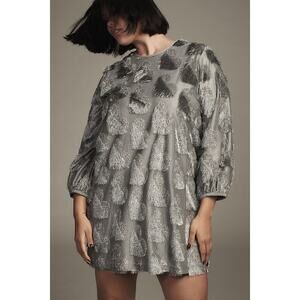 Anthropologie x Hutch Long-Sleeve Crew-Neck Shift Mini Dress Grey Size M
